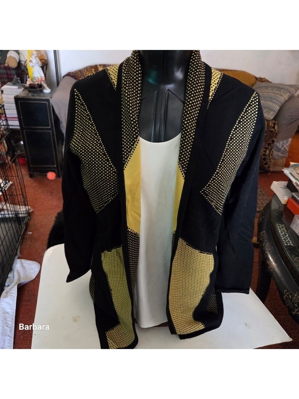 Patrizia Luca, Milano, Geometric Open Front Cardigan Sweater, Size XL